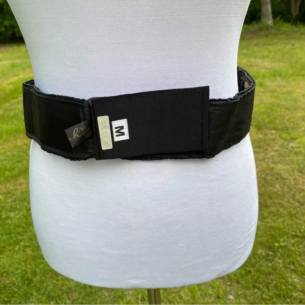 LA REGALE LTD BELT WIDE BLACK SATIN BEADED MULTI COLOR PEACOCK COLOR SIZE M